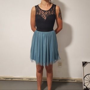 Teal and black ballet-style dress